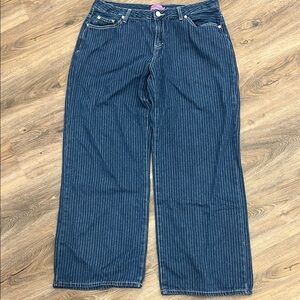 Edikted Women's Blue Striped Wide Leg Jeans
